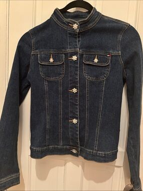 Vintage 90’s rhinestone floral buttons denim Jean jacket